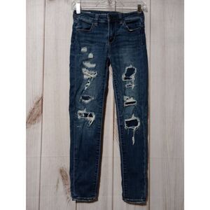 American Eagle Jeans Ladies 00 Short Skinny Mid‎ Rise Distressed